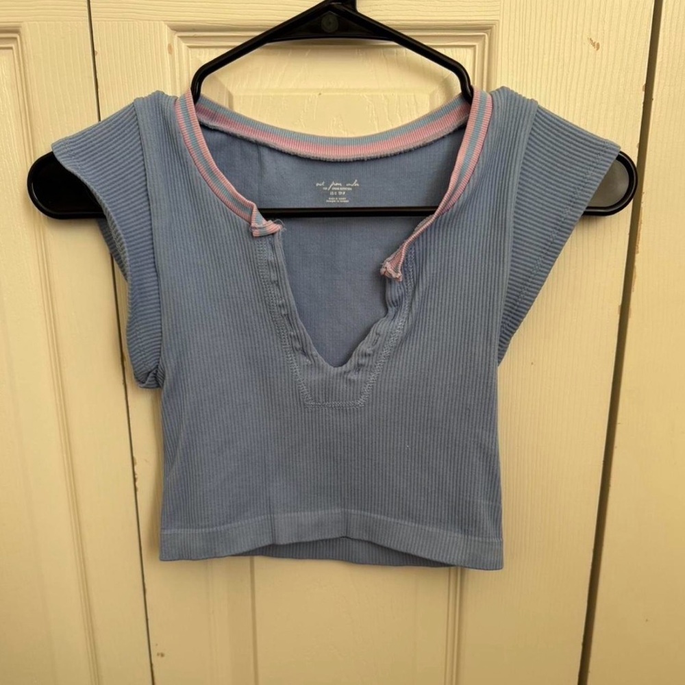 Urban Outfitters Blue Crop Top with Pink Trim